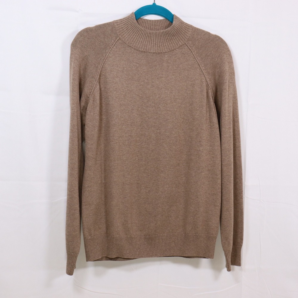 Jeanne Pierre Mock Neck Sweater XL Brown Mens Cotton Raglan Pullover‎